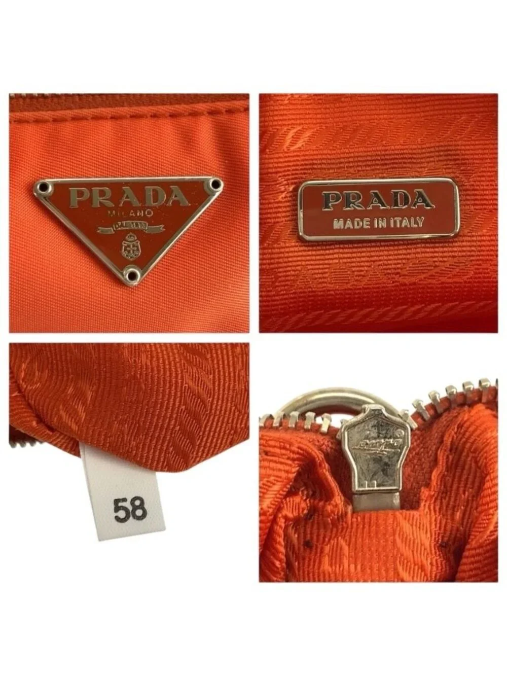 Prada Tessuto Orange Silver Nylon Handbag Pouch